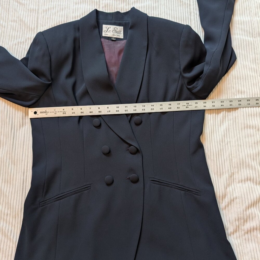 Le Suit Dark Navy Double-Breasted Shawl-Collar Pantsuit - Picture 5 of 16